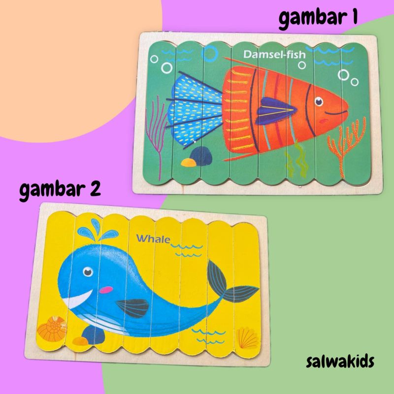 Mainan Anak Montessori Puzzle Stik 2 Gambar Puzzle Stripe