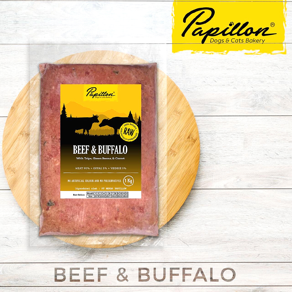 

PAPILLON Makanan Anjing RAW Beef and Buffalo Tripe 1kg
