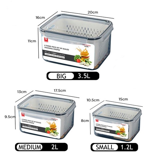 Food Container Kulkas 3in1 / Wadah Penyimpanan Makanan Dengan Saringan Lock n Lock