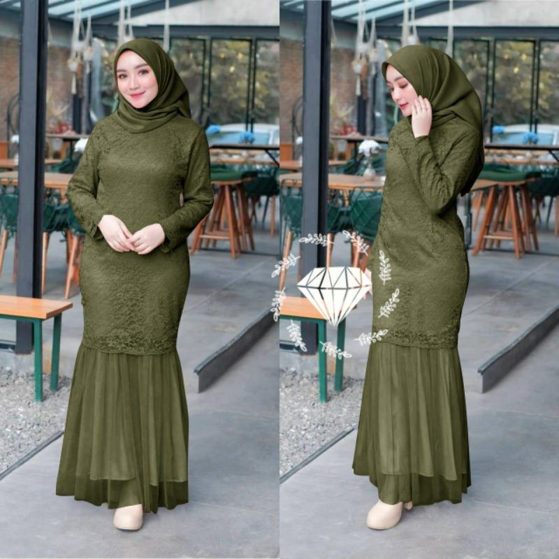 2 UKURAN L XL DRESS MUSLIM GAMIS MAXY NINAMORI BRUKAT FURING TUTU JUMBO BIGSIZE MS ADA VIDEO REAL PICT-5