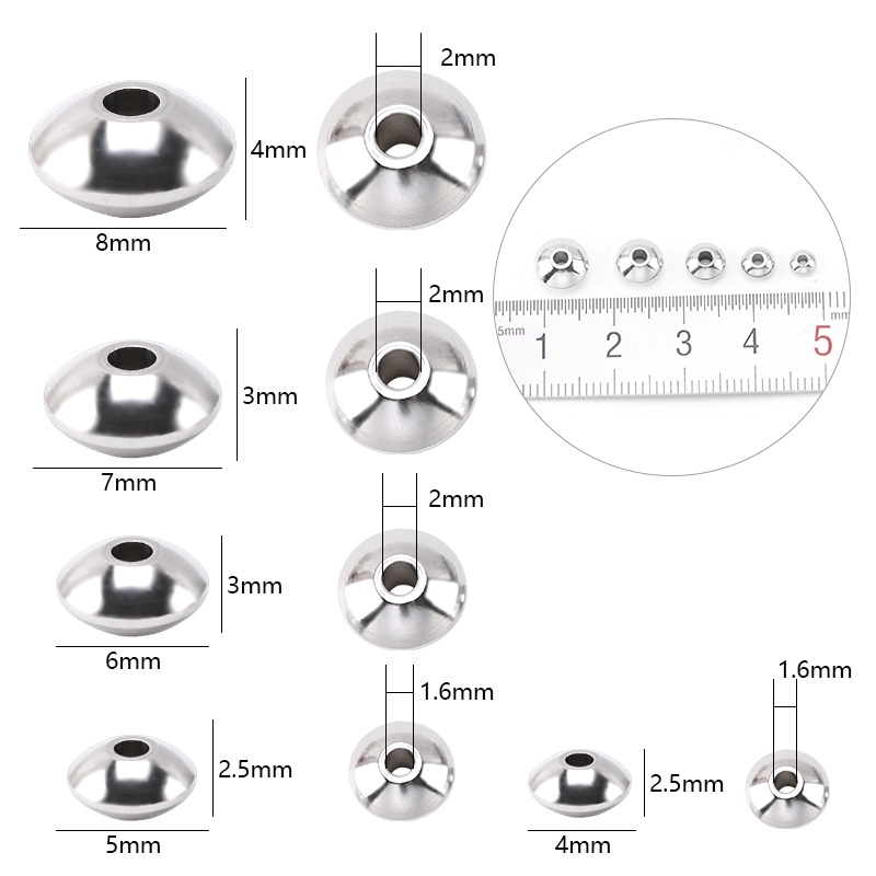 4-8 Mm 304 Stainless Steel Spacer Manik-manik Warna Emas Asli Logam Bulat Sempoa Manik-manik Longgar untuk DIY Gelang Membuat Perhiasan