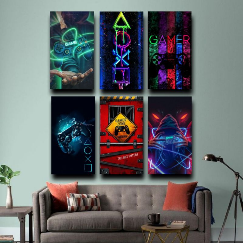 Poster Kayu Dinding Gamer Hiasan Pajangan Dekorasi Kamar Gaming Neon Aesthetic