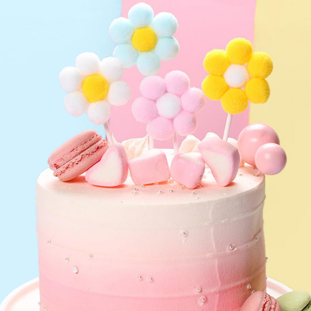 Tk Topper Kue Ulang Tahun Anak Laki-Laki / Perempuan Bentuk Bola Bulu Warna-Warni