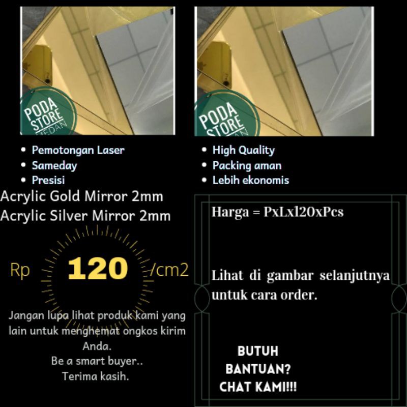 Acrylic Gold Mirror ukuran bebas