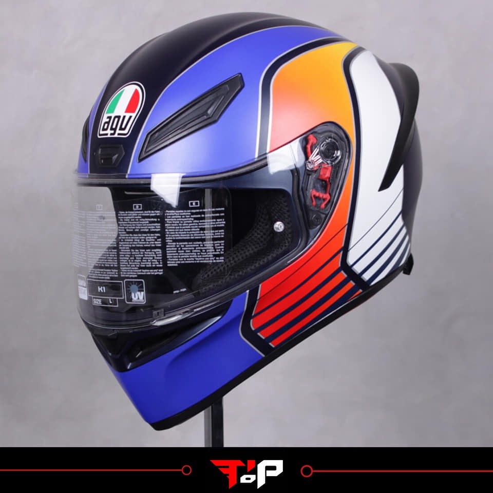AGV K1 POWER BLUE ORANGE WHITE HELM FULL FACE SPOILER