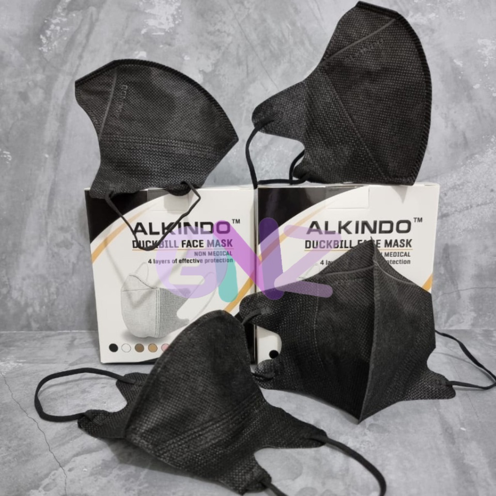 ENZ ® MASKER DUCKBILL DUCK BILL ALKINDO EMBOS 4PLY 4 PLY HITAM PUTIH ISI 50 PCS UKURAN DEWASA PREMIUM QUALITY 1004