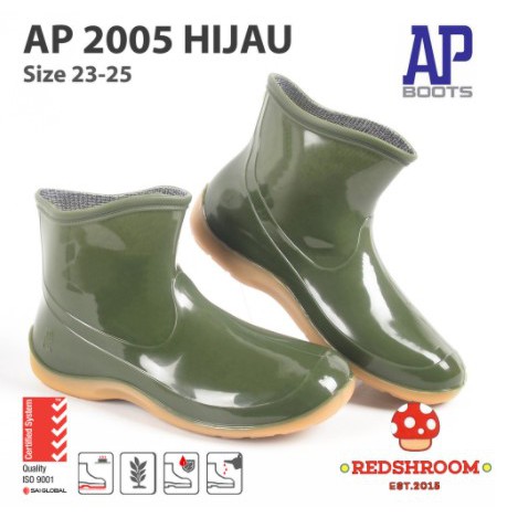 Sepatu Boot Pendek AP BOOTS AP 2005 HIJAU POLOS GLOSSY FASHION WANITA sepatu karet ankle boots