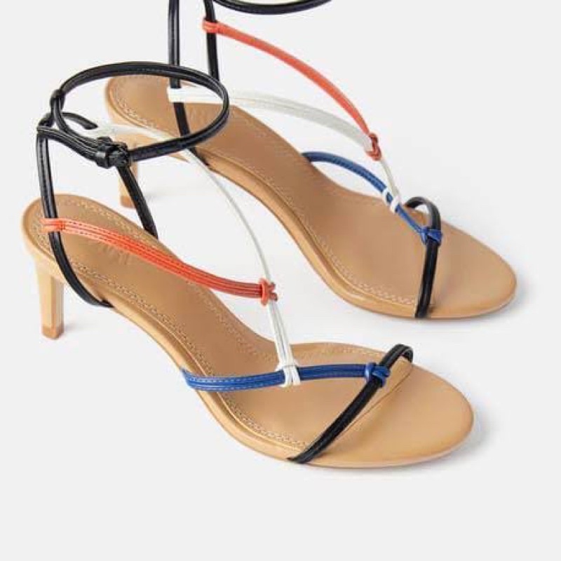 Zara Multicolored Mid Heel Strappy Sandals