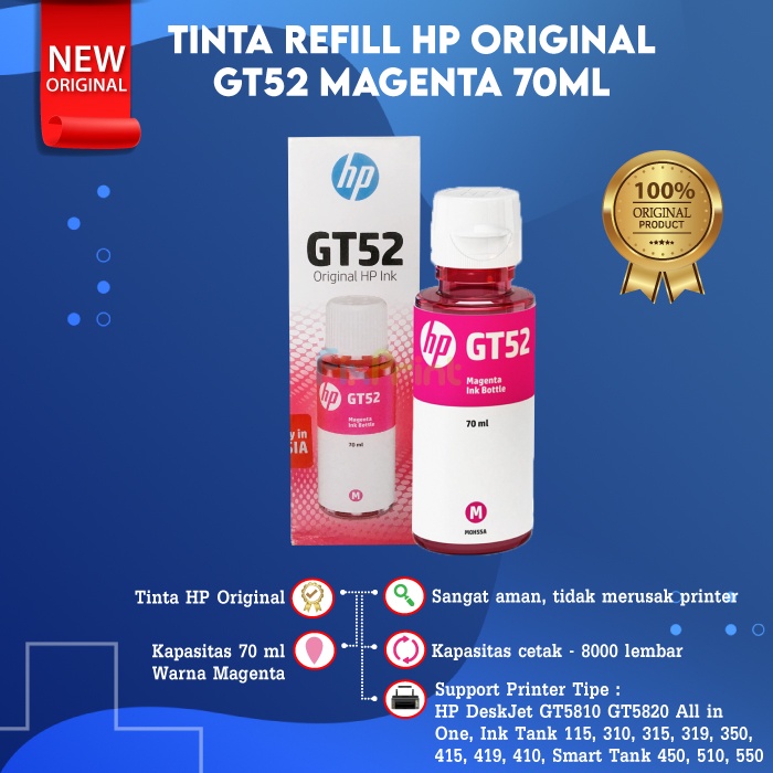 Tinta GT53 GT52 1VV22AA M0H54A M0H55A M0H55A Printer 115 315 615