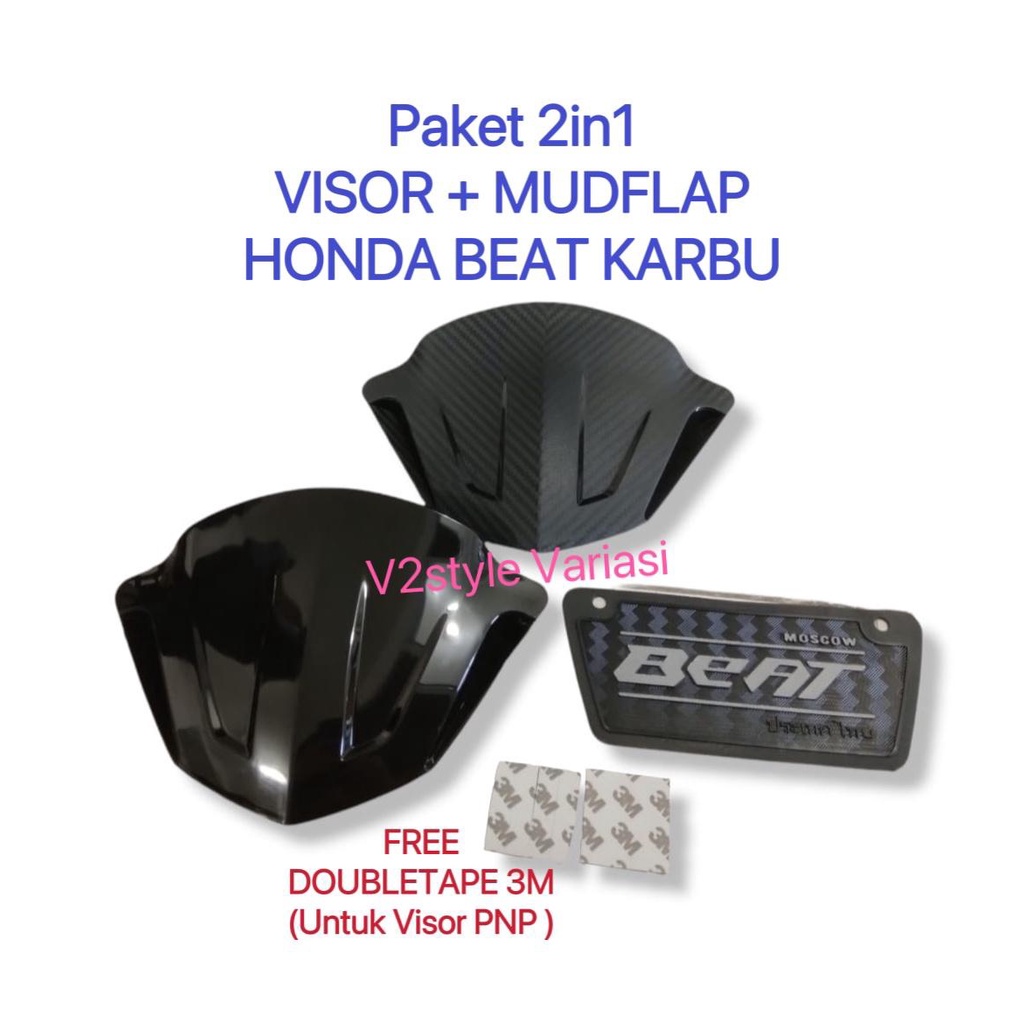 SET 2pcs VISOR + MUDFLAP HONDA BEAT KARBU PNP TAPE 3M PELINDUNG MESIN VISOR BEAT CARBULATOR HITAM GLOSSY FULL KARBON FREE DOUBLE TAPE 3M PNP PELINDUNG BATOK MOTOR BEAT MUDFLAP HONDA BEAT LAMA PELINDUNG MESIN BEAT KARBU TULISAN THAILAND GRAFIR MOSCOW ORI