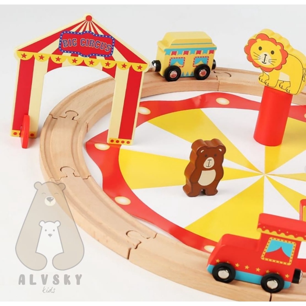 MAINAN EDUKASI KERETA API KAYU ANAK SET / WOODEN TRAIN TRACK SET 25 PCS TOYS