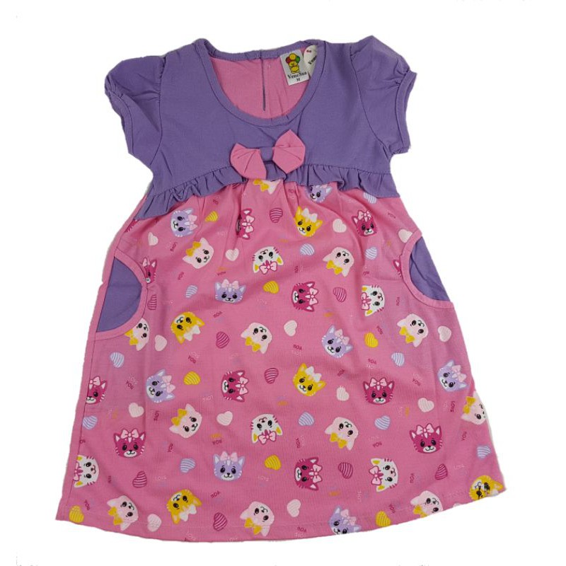 DRESS DASTER ANAK PEREMPUAN UMUR 2-6 TAHUN MOTIF RABBIT CAT BEAR