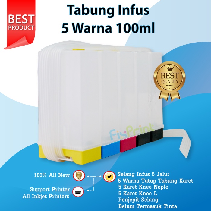 Tabung Infus Sepatu 5 Warna Canon PIXMA IP6550, Canon PIXMA IP4870, Canon PIXMA IP4970, Canon MG5470, Canon MG5570 5 warna 100ml