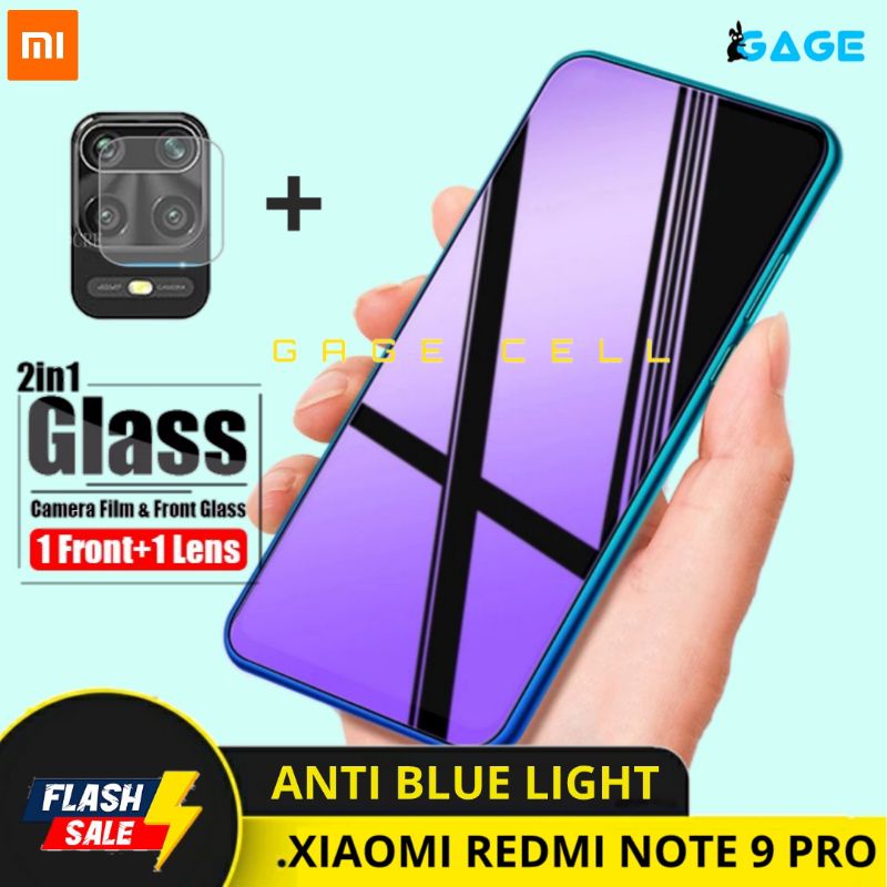 2in1 TEMPERED GLASS ANTI BLUE LIGHT REDMI NOTE 9 PRO TG ANTI GORES LAYAR KAMERA SCREEN PROTECTOR