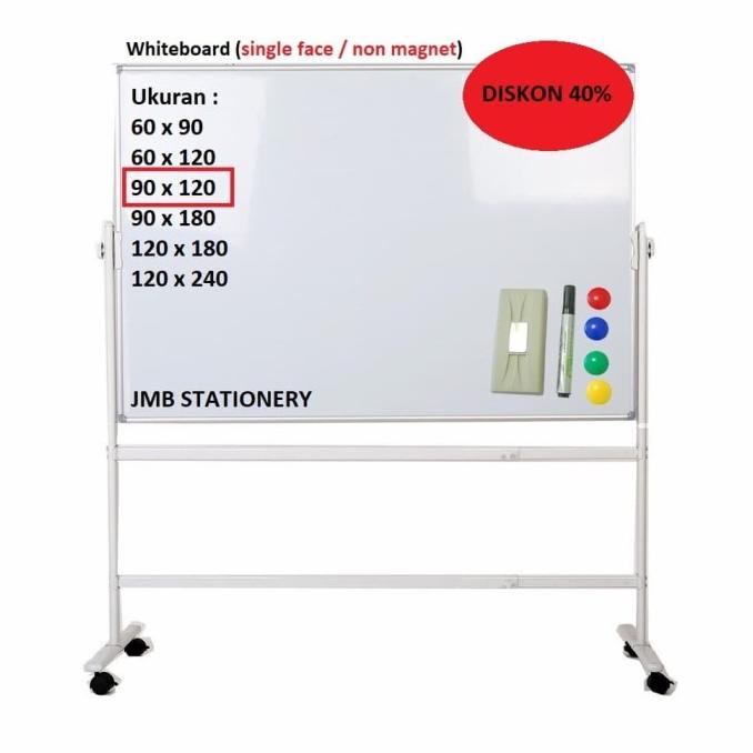 

$$$$] Whiteboard / Papan Tulis + kaki roda 90 x 120 (singleface/nonmagnet)