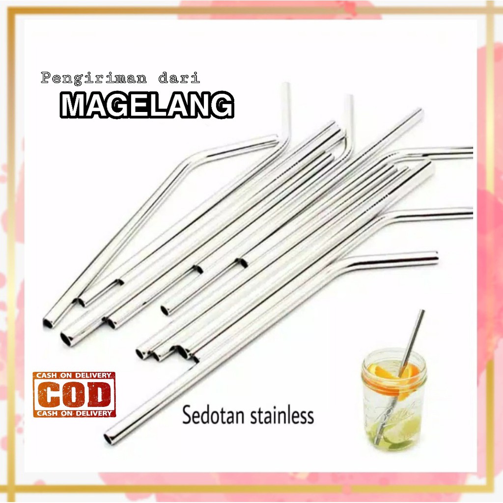 Jual Sedotan Stainless Straw Set Besi Anti Karat Lurus Bengkok Reusable Food Grade Pembersih