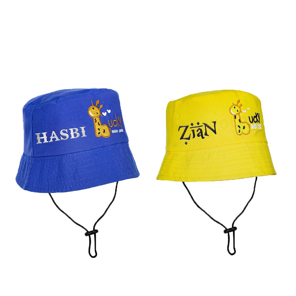 BUCKET DEWASA LUCKY JERAPAH TOPI BUCKET GOOD LUCKY JERAPAH TALI BUCKET BORDIR NAMA USIA 8 TAHUN KE ATAS