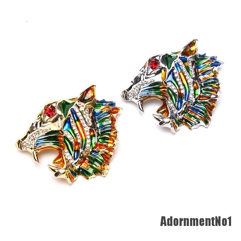 (Adornmentno1) Bros Pin Enamel Desain Kepala Harimau Hias Kristal Berlian Imitasi Warna Warni Gaya Vintage