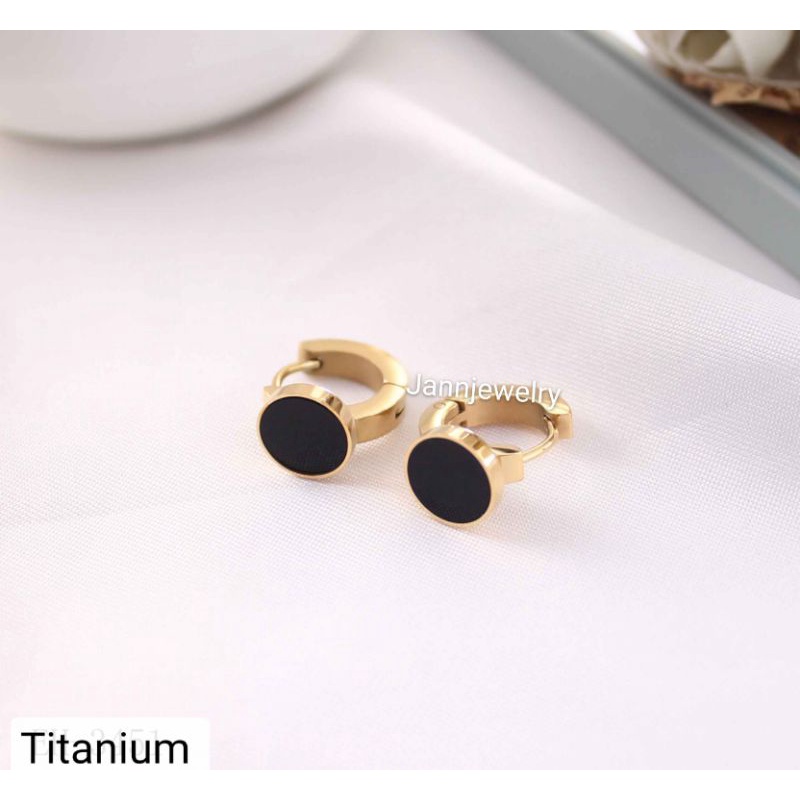 Anting Titanium Asli Jepit Permata Zircon Fashion Korea Stylish Anti Karat & Alergi MYG-238-G gold