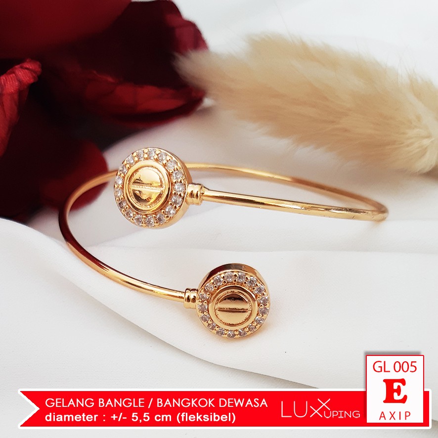 GL 005 GESER Gelang Bangle Dewasa Laris Perhiasan Set Xuping Lapis Emas Imitasi Gelang Bangkok Xuping Gelang Fleksiebl Bisa Dibesarkecilkan Gelang Big Size Gelang Jumbo Bisa dipakai Tangan Gemuk Besar Luxx Xuping-E. Cartie