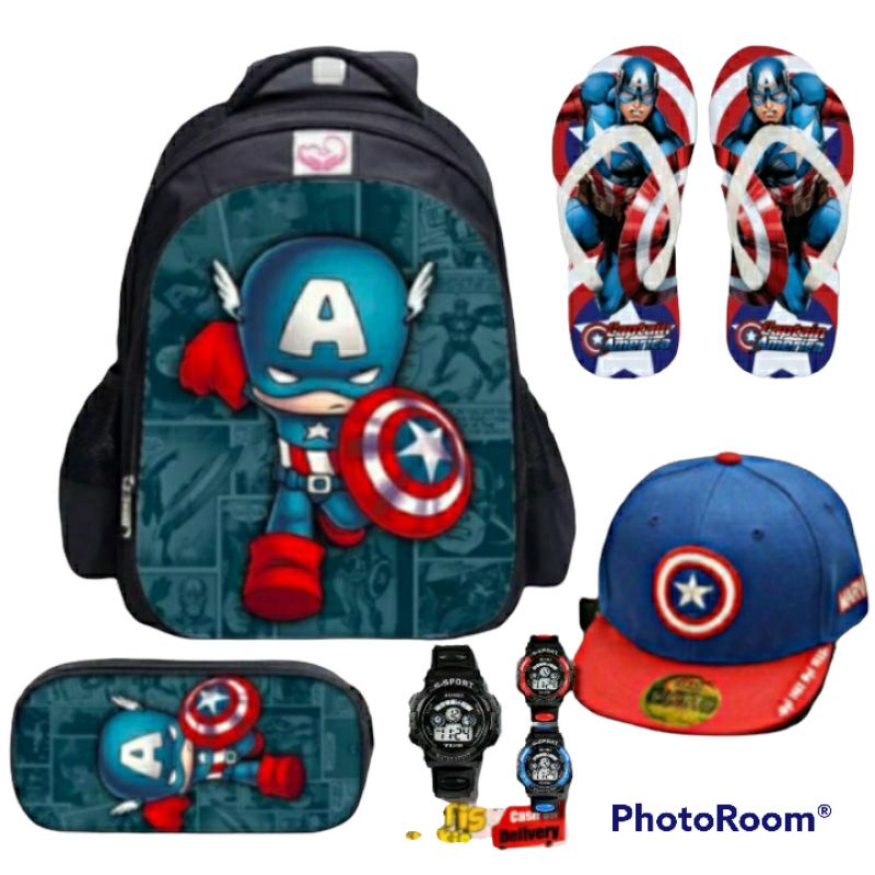 Paket kumplit Ransel 5in1 Tas punggung C.america Avengers banyak bonusnya