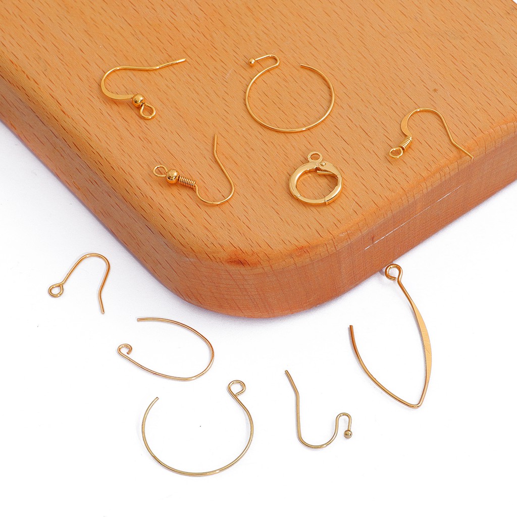 18k Emas 12-20 mm 10-20pcs Anting Komponen Kait Memutar Emas Perunggu Ear Hook Clasps Earring Wires Finds Untuk Perhiasan DIY