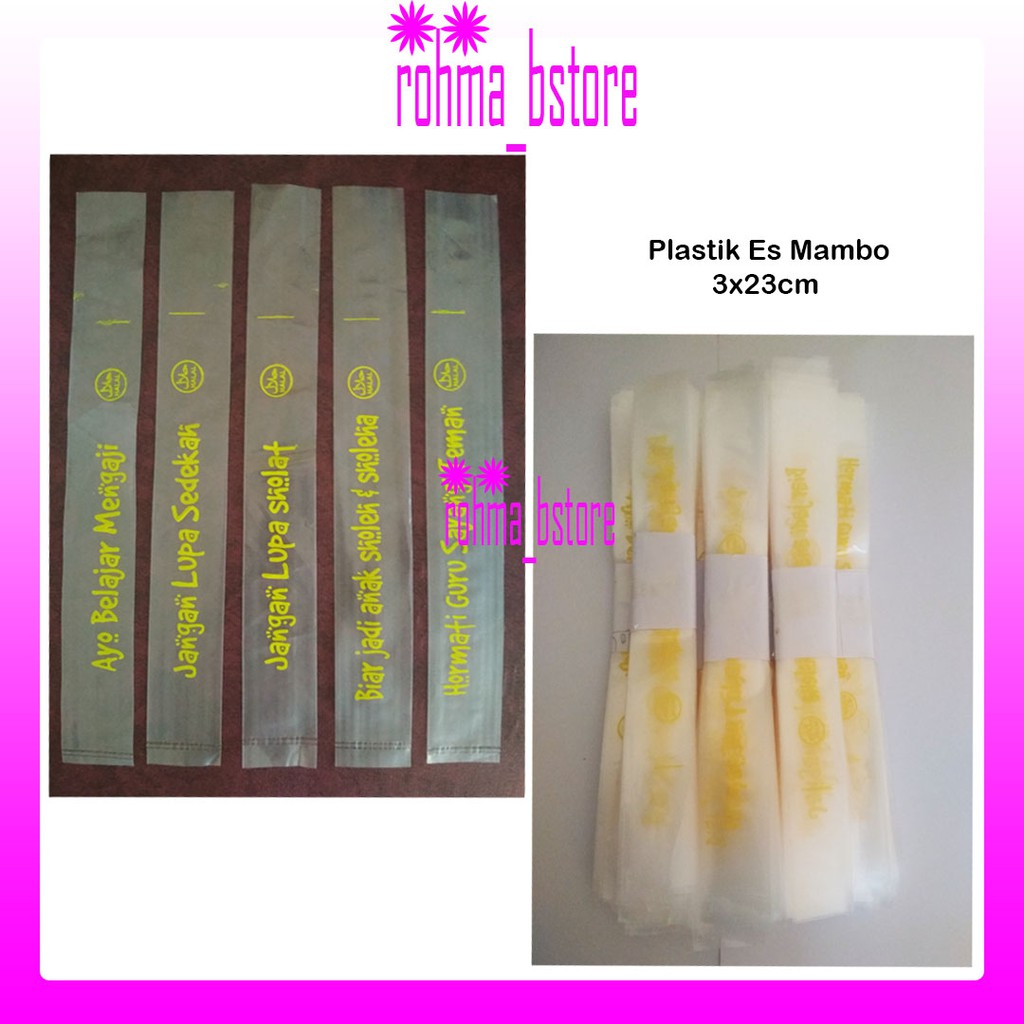 Plastik  Es Mambo 3x23cm kuning 100 pcs / Plastik Sablon / PLastik Es Pensil / Plastik Es / Plastik