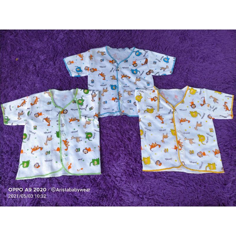 NEWBORN | (3PCS) BAJU BAYI, PUTIH MOTIF JOUNGLE