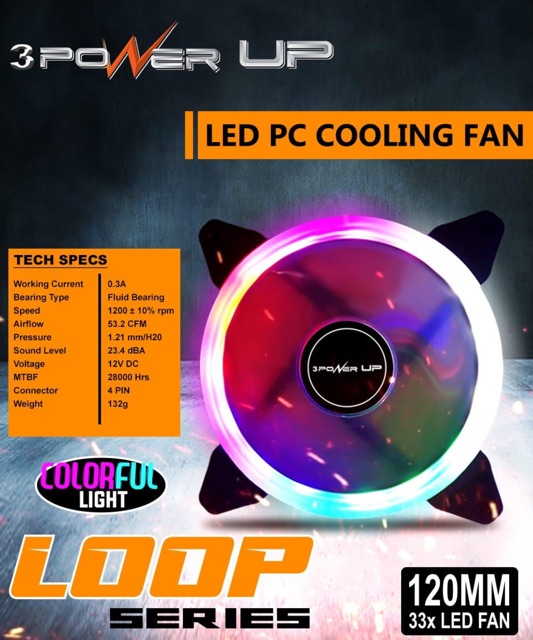 Fan Casing LED PowerUp Seri Loop Cooling Fan Multicolors 12Cm