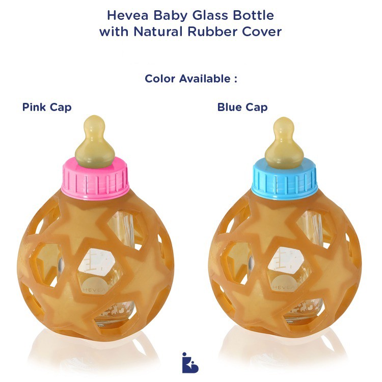 Hevea Baby Glass Bottle with Natural Rubber Cover – White Cap