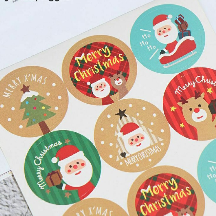 

BluePink 12pcs Sticker Label Natal Santa Kemasan Bentuk Bulat Desain Merry Christmas Untuk Hadiah Natal
