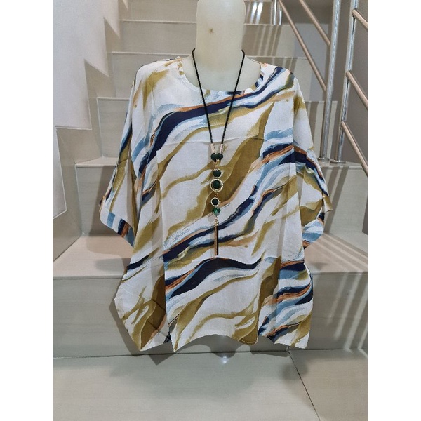 Blouse Brukat dan Kaos Bunga Import Jumbo XL-5XL-Biru - 5XL