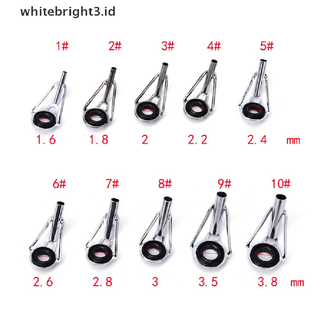 (whitebright3.id) 80pcs Ring Guide Joran Pancing 10 Ukuran Bahan Baja Warna Hitam