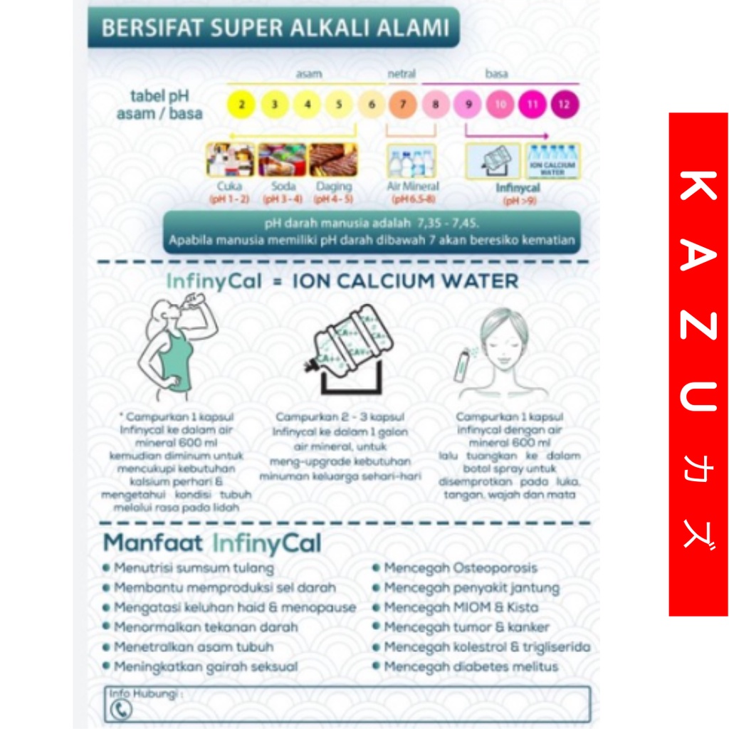 KAZU KLL102 Infinycal Calcium Ion Alkali Water Kalsium Supplemen Nutrisi Tulang Anti Osteoporosis Vitamin Ibu Hamil Anak Orang Tua