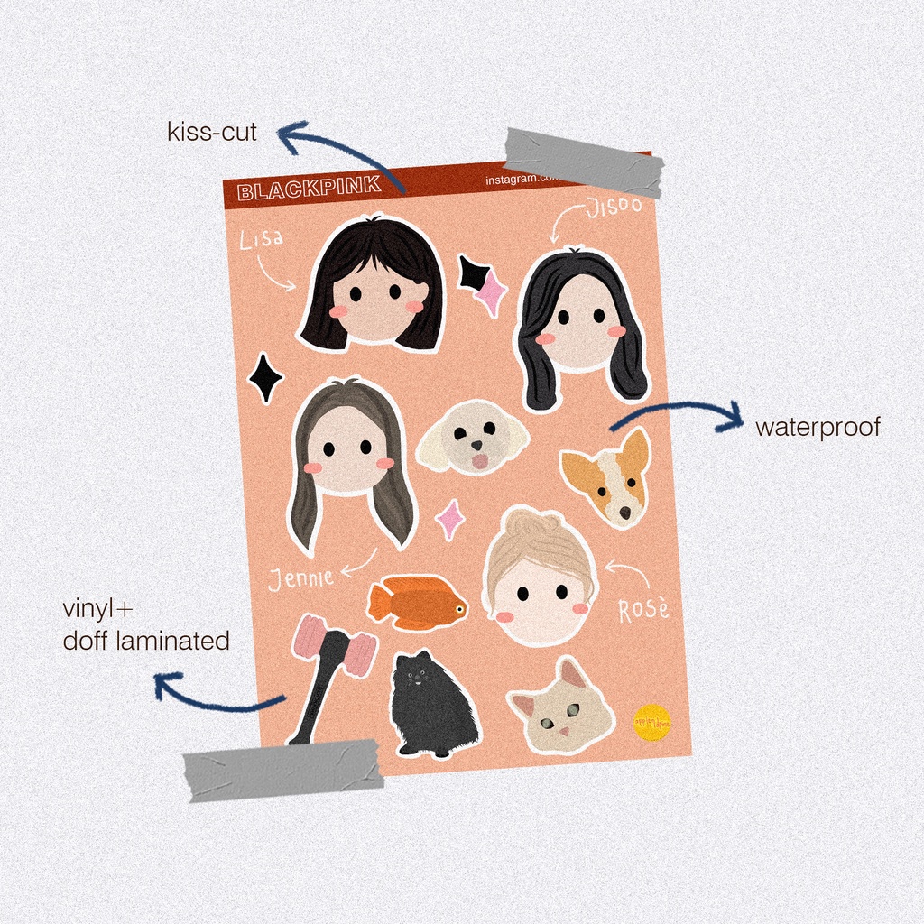 

Blackpink Sticker Sheet - APPLENDPINE / UNTUK JOURNAL, PLANNER, SCRAPBOOK, DLL [100% HAND-DRAWN]