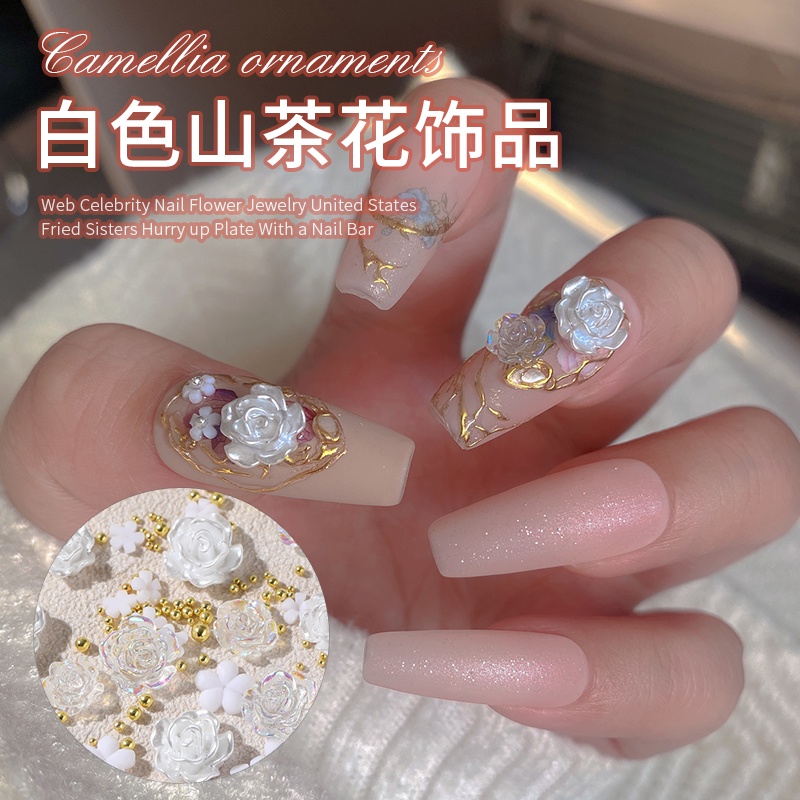 【 COD 】 Beauty Orname Mutiara BUNGA/Berlian Imitasi 3d Bahan Metal Gaya Jepang Untuk Dekorasi Nail Art