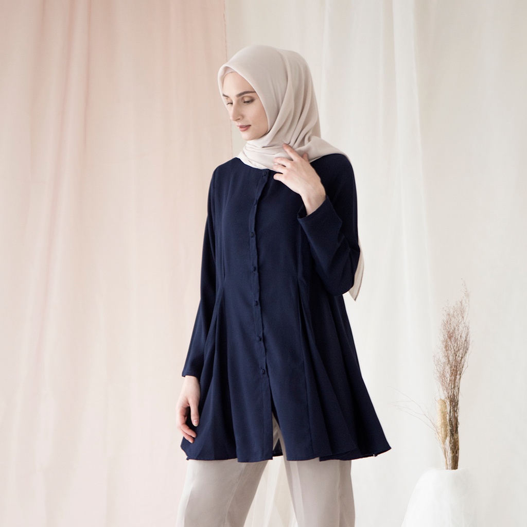 Wiyana by Aska Label - Basic Blouse Wanita Muslim Full Kancing warna Lilac, Navy, Taupe, Light Moss, Olive, Deep Cranberry