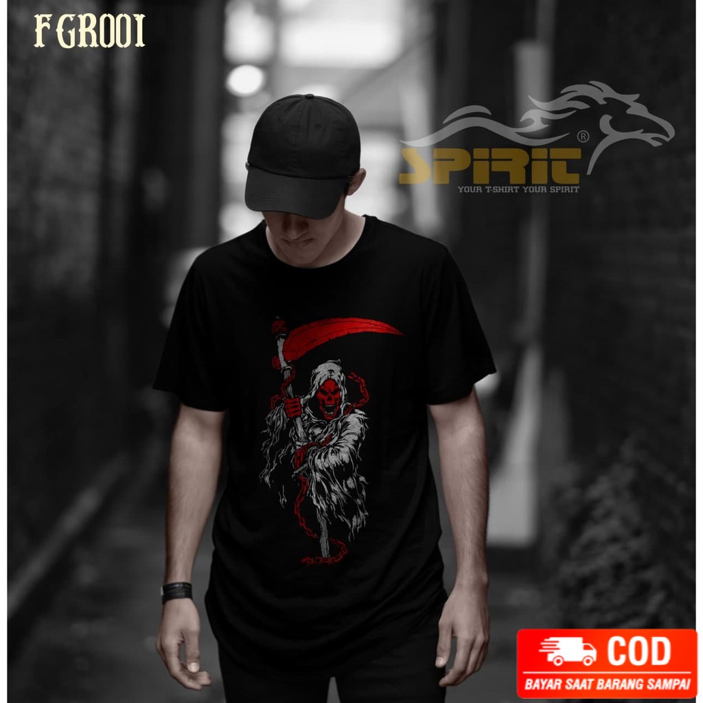 BISA COD Baju Kaos Distro Malaikat Maut Lengan Pendek Cotton Combed 24s Murah
