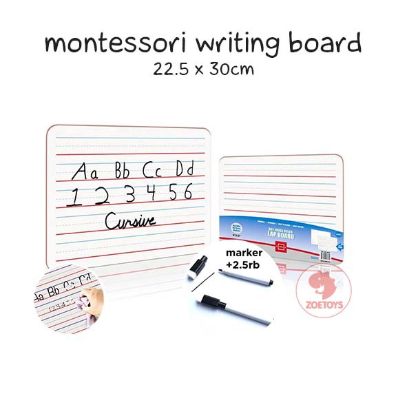 Zoetoys Montessori Writing Board 22.5 X 30cm | White Board Two Side Papan Tulis Dua Sisi | Wipe Clean Mainan Edukasi Anak