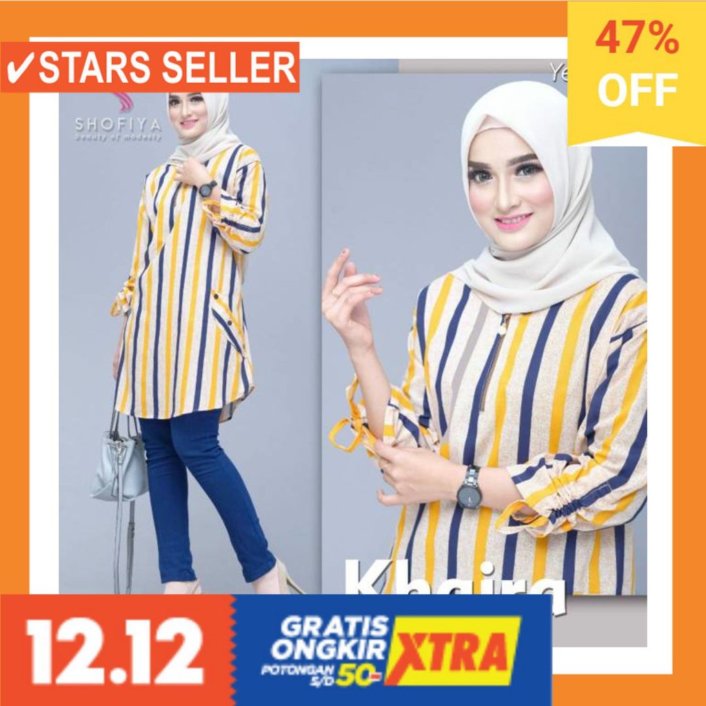 PAKAIAN MUSLIM TERBAIK PALING ANAK ORANG TUA PINK MURAH / Khaira Tunik/Baju tunik/baju motif salur