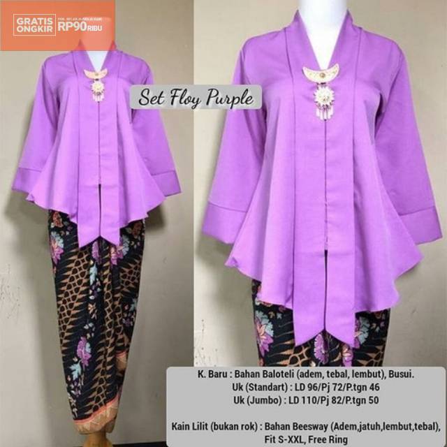 SET KEBAYA FLOY UNGU / kebaya murah / kebaya modern / kebaya ungu Kebaya lavender kebaya busui