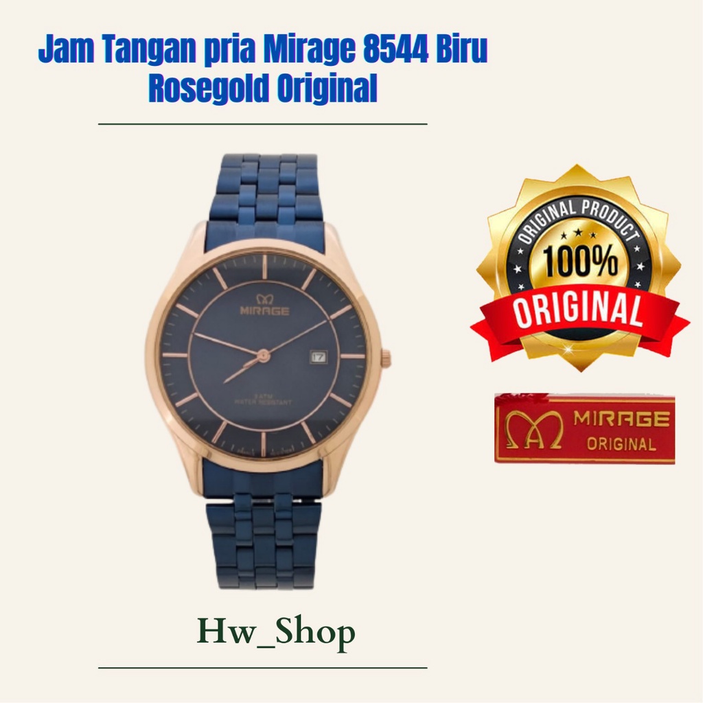 Jam Tangan Pria Mirage 8544 Biru Rosegold Original