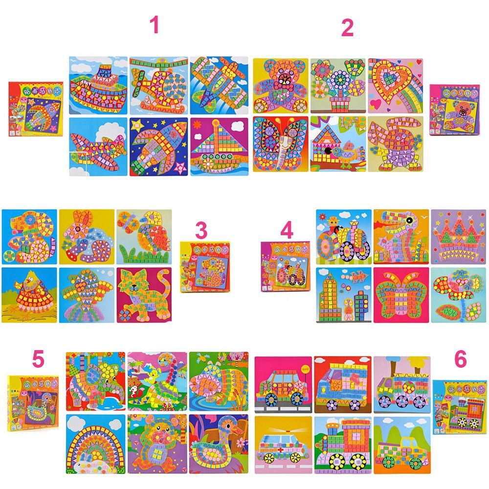 R-flower 6pcs / Kotak Mainan Puzzle Stiker Mosaik 3D Motif Kartun Bunga Untuk DIY Craft Anak