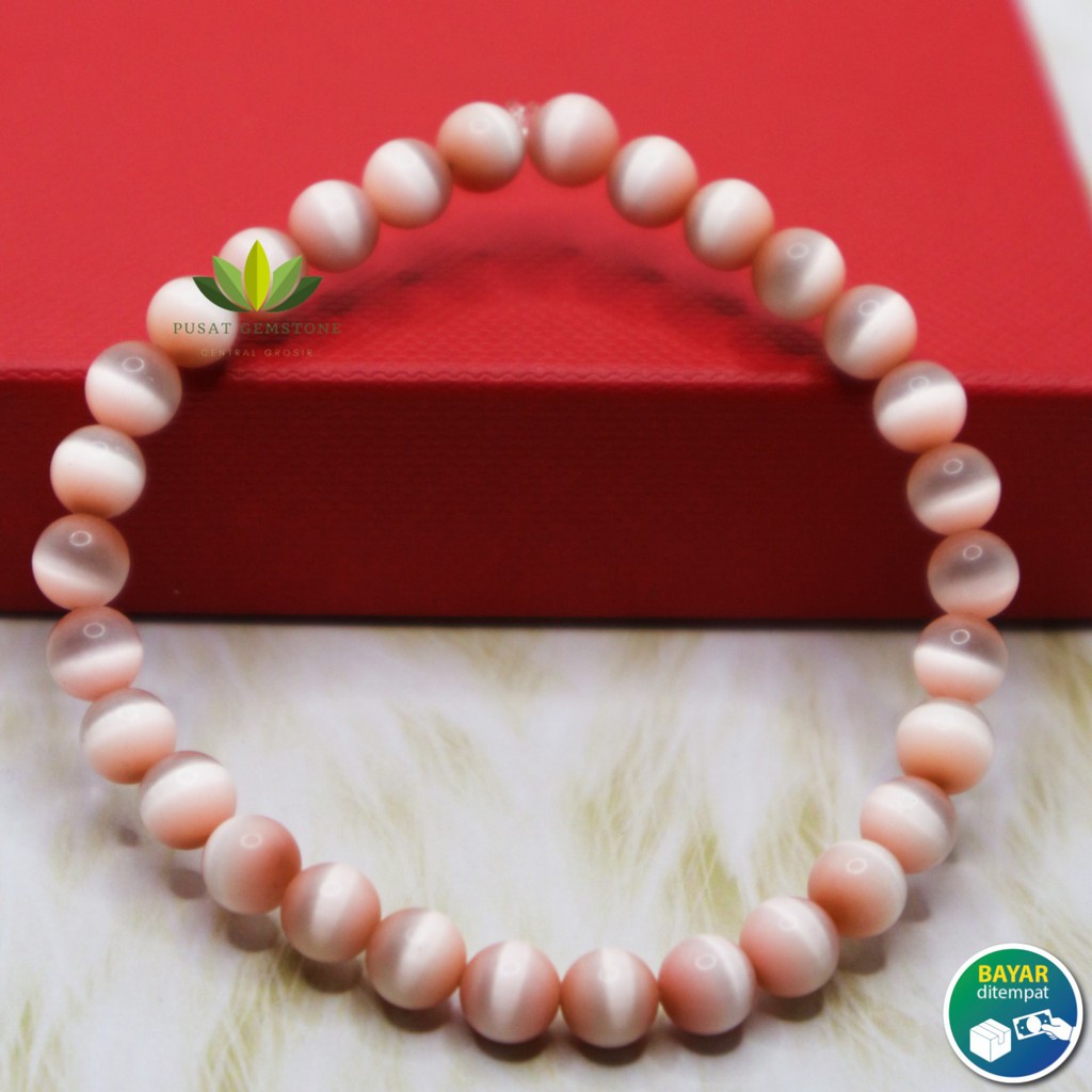 Gelang Batu Cat Eye Pria / Wanita Pink