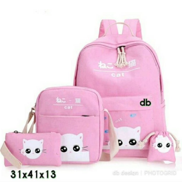 TAS RANSEL ANAK MOTIF KUCING INTIP 4IN1