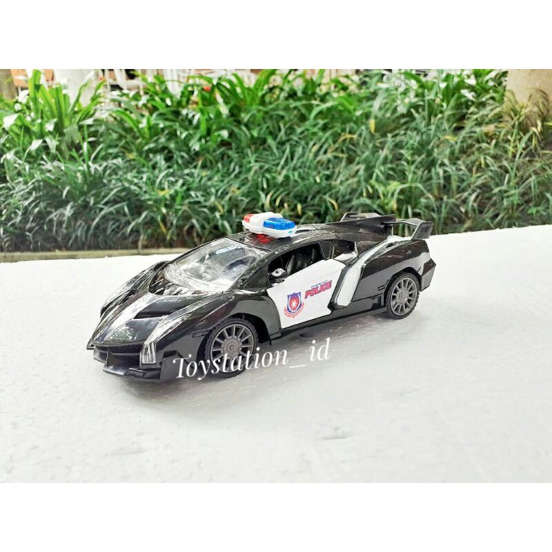 Mainan mobil remote control rc polisi police lamborghini hitam