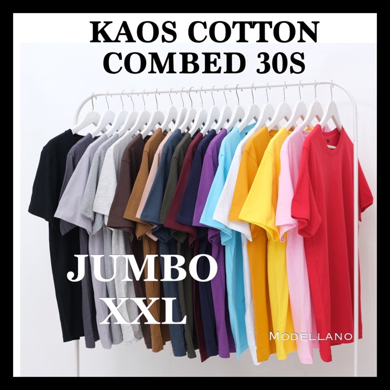 KAOS POLOS COTTON COMBED JUMBO XXL LD110 KATUN POLOS ABG COUPLE BASIC TEE MURAH DISTRO RIB O NECK