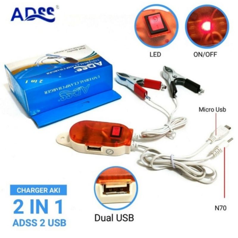 Charger Aki Adss 2USB 2 in 1