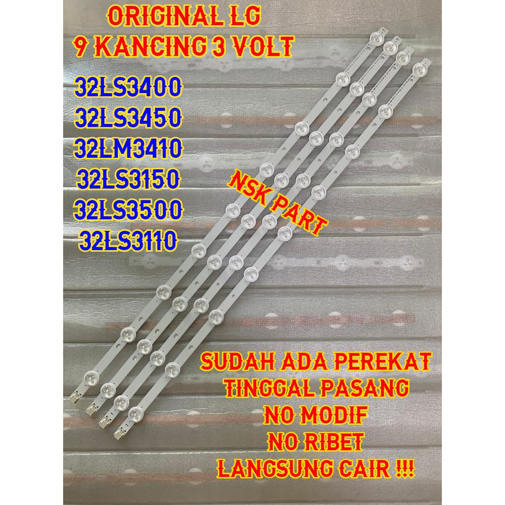 LAMPU LED BACKLIGHT TV 9 KANCING 3 VOLT LG 32LS3110 32LS3400 32LM3410 32LS3150 1 SET ORIGINAL