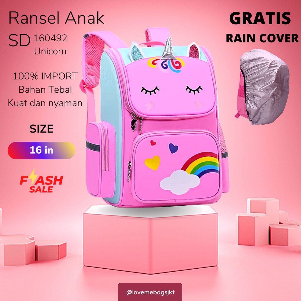 Tas anak perempuan Unicorn LMB Tas Sekolah Anak SD Ukuran 16in Kualitas Import Bahan Nylon Polyester Kuat dan Nyaman dipakai Karakter Unicorn lucu